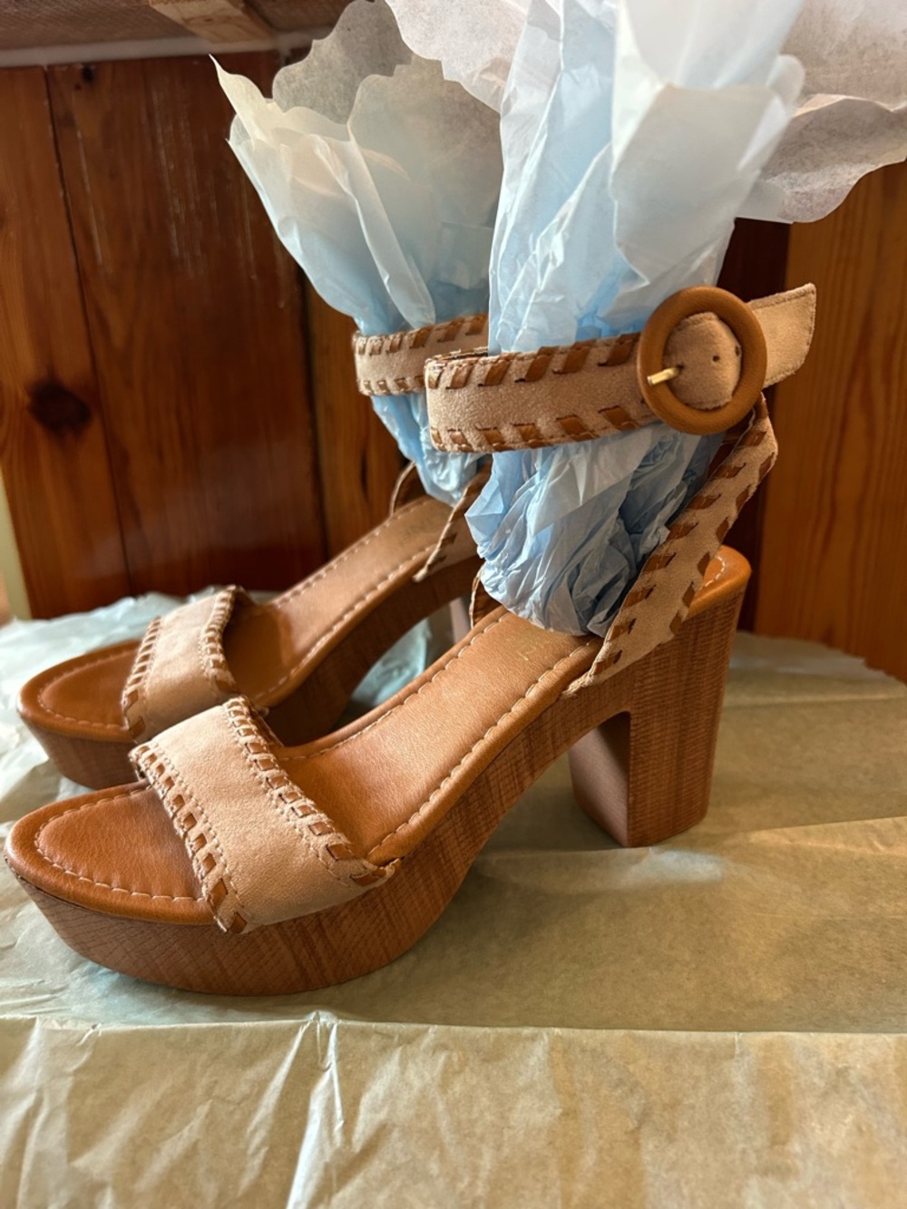 Madeline Tan Suede Platform Block Heel Sandals
